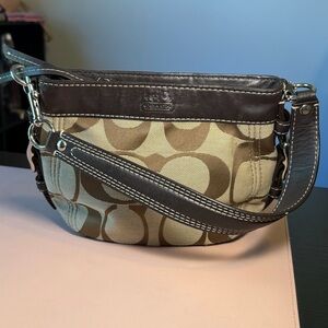 Coach Zoe Mini Signature Shoulder Bag F41856 Brown Tan Monogram Turnlock Purse